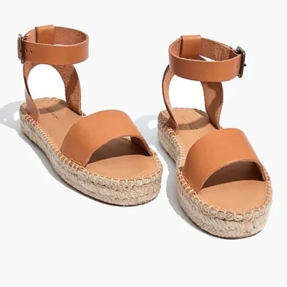 Soludos Womens Flatform Cadiz Espadrille Sandals Leather Ankle Strap Camel 6.5